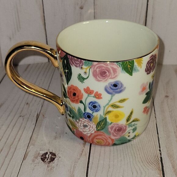 Anthropologie Letter E Rifle Paper Co Floral Garden Coffee Tea Monogram Mug Cup - Picture 3 of 6